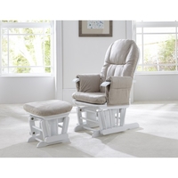 Reclining Glider Chair & Stool - White (Cushion Colour: Cream)