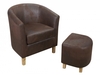 Regency Brown Suede Leather Tub Chair & Stool