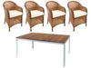 Sicilia Teak Rectangular White Dining Table & 6 Weave Chairs