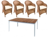 Sicilia Teak Rectangular White Dining Table & 6 Weave Chairs
