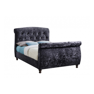 Toulouse Sleigh Bed Crushed Velvet (Various Colours Available) (Bed Colour: Black,  Bed Size: Double)