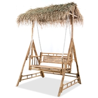 Turais 2-Seater Bamboo Swing Bench with Palm Leaves Shade