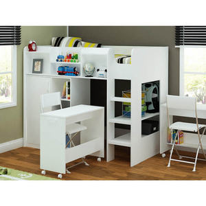 Wizard Single High Sleeper Bed Workstation White
