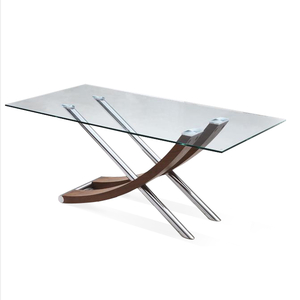 Xantos Clear Glass & Walnut Dining Table 6 Seater