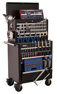 Sealey Topchest & Rollcab Combination 10 Drawer with Ball Bearing Runners - Black with 147pc Tool Kit
