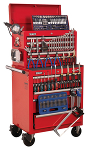 Sealey Topchest & Rollcab Combination 10 Drawer with Ball Bearing Runners - Red & 147pc Tool Kit