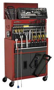 Sealey Topchest & Rollcab Combination 6 Drawer with Ball Bearing Runners - Red/Grey & 128pc Tool Kit