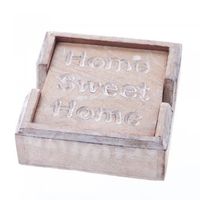Set of 4 White Wash Wooden Home Sweet Home Coasters