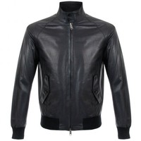 Baracuta G9 Racing Leather Navy Harrington Jacket BRCPS0134