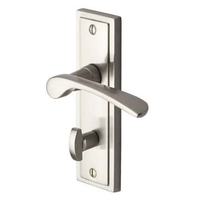 Boston Door Handle on Bathroom Plate Satin Nickel