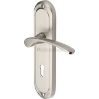 Heritage Brass Ambassador Door Handle on Lock Plate Satin Nickel