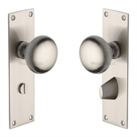 Heritage Brass Balmoral Door Knob On Bathroom Plate Satin Nickel