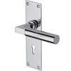 Heritage Brass Bauhaus Door Handle On Flat Lock Plate Polished Chrome