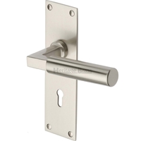 Heritage Brass Bauhaus Door Handle On Flat Lock Plate Satin Nickel
