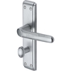 Heritage Brass Deco Door Handle on Bathroom Plate Satin Chrome