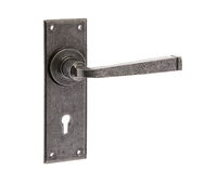 Valley Forge Lever Handle On Lock Plate Pewter