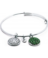 Chrysalis Rhodium Plated Expandable Bangle with Emerald Swarovski Crystals