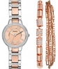 Fossil Ladies Virginia Two Tone Steel Watch with Rose Bracelet Gift Set