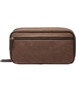 Fossil Mens Dark Brown Double Zip Shave Kit
