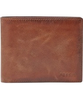 Fossil Mens Derrick Brown RFID Wallet with Large Coin Pocket