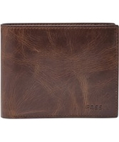 Fossil Mens Derrick Dark Brown RFID Wallet with Large Coin Pocket