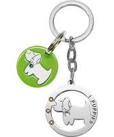 I Puppies Combined Silver Green Puppy Keyring