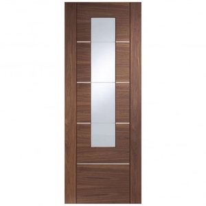 Portici Pre-Finished Walnut Clear Etched Glass Internal Door