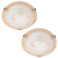 2 Pack of Alabaster Glass Flush Ceiling Light - Amber