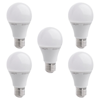 5 Pack of 9 Watt LED E27 Edison Screw Light Bulb - White