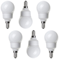 6 Pack of 7 Watt E14 Energy Saving CFL Mini Globe Light Bulb - White