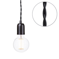 Black Braided Cable Kit with Clear 6 Watt LED Filament Globe Light Bulb - Black