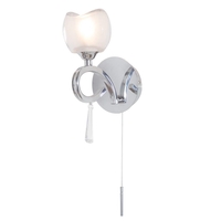 Chrome Wall Light Pull Cord Switch - Marta Glass Decorative 1 Light - Chrome