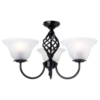 Flush Ceiling Light - Spiral Frosted Glass Shades - 3 Light - Satin Black