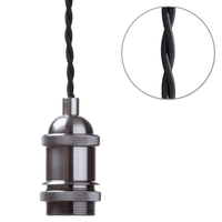 Industrial Style Braided Black Cable Ceiling Pendant - Pewter