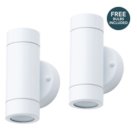 Pack of 2 Outdoor Up and Down Wall Lights with Bulbs - White