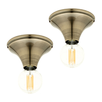 Pack of 2 Rosa 1 Light Flush Ceiling Cap Light - Antique Brass