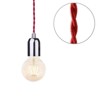 Red Braided Cable Kit with Gold Tint 4 Watt LED Filament Globe Light Bulb - Nickel