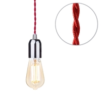 Red Braided Cable Kit with Gold Tint 6 Watt LED Filament Teardrop Light Bulb - Nickel