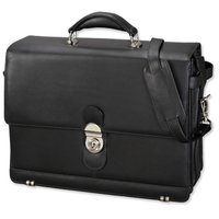Alassio Monza Briefcase Extendable with Laptop Compartment Shoulder Strap Leather Black Ref 47127