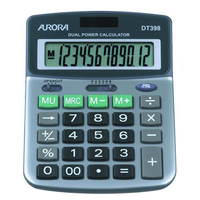 Aurora Calculator Desktop Battery/Solar-power 12 Digit 3 Key Memory 103x138x28mm Ref DT398