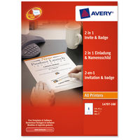 Avery 2 in 1 100gsm Invitation Letter and Acetate Name Badges 50 x 80mm White Ref L4797-100 [100 Badges]