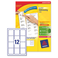 Avery Addressing Labels Laser Jam-free 12 per Sheet 63.5x72mm White Ref L7164-100 [1200 Labels]