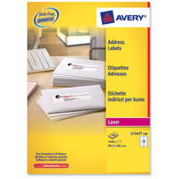 Avery Addressing Labels Laser Jam-free 14 per Sheet 99.1x38.1mm White Ref L7163-100 [1400 Labels]