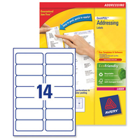 Avery Addressing Labels Laser Jam-free 14 per Sheet 99.1x38.1mm White Ref L7163-40 [560 Labels]