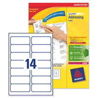 Avery Addressing Labels Laser Jam-free 14 per Sheet 99.1x38.1mm White Ref L7163-500 [7000 Labels]