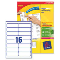 Avery Addressing Labels Laser Jam-free 16 per Sheet 99.1x33.9mm White Ref L7162-250 [4000 Labels]