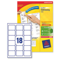 Avery Addressing Labels Laser Jam-free 18 per Sheet 63.5x46.6mm White Ref L7161-100 [1800 Labels]