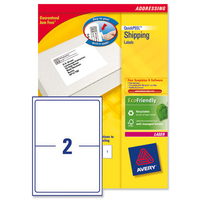 Avery Addressing Labels Laser Jam-free 2 per Sheet 199.6x143.5mm White Ref L7168-100 [200 Labels]