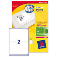 Avery Addressing Labels Laser Jam-free 2 per Sheet 199.6x143.5mm White Ref L7168-250 [500 Labels]