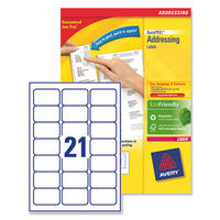 Avery Addressing Labels Laser Jam-free 21 per Sheet 63.5x38.1mm White Ref L7160-100 [2100 Labels]
